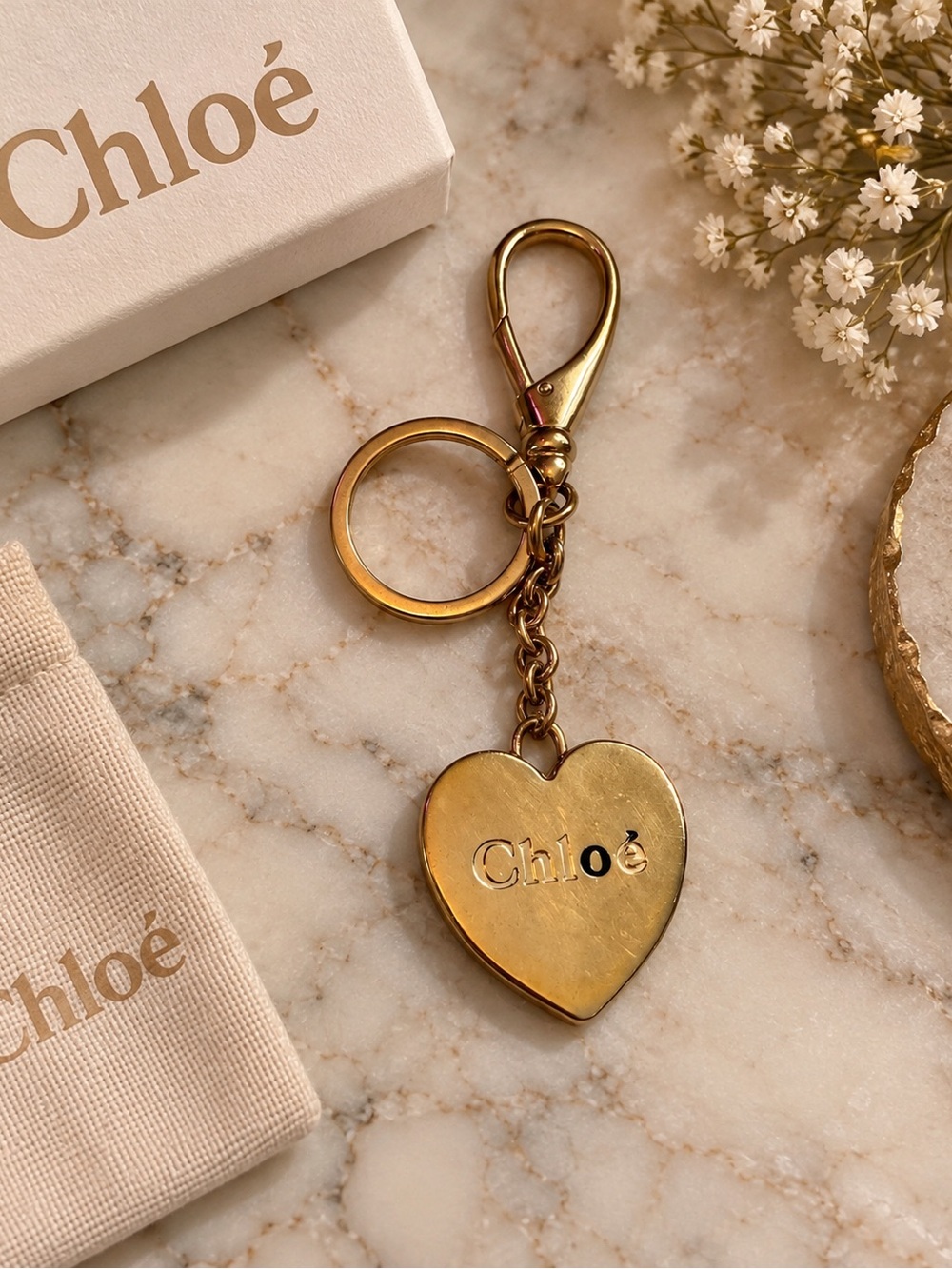 Authentic Chloé Gold Heart Keychain Bag Charm - Picture 3 of 3